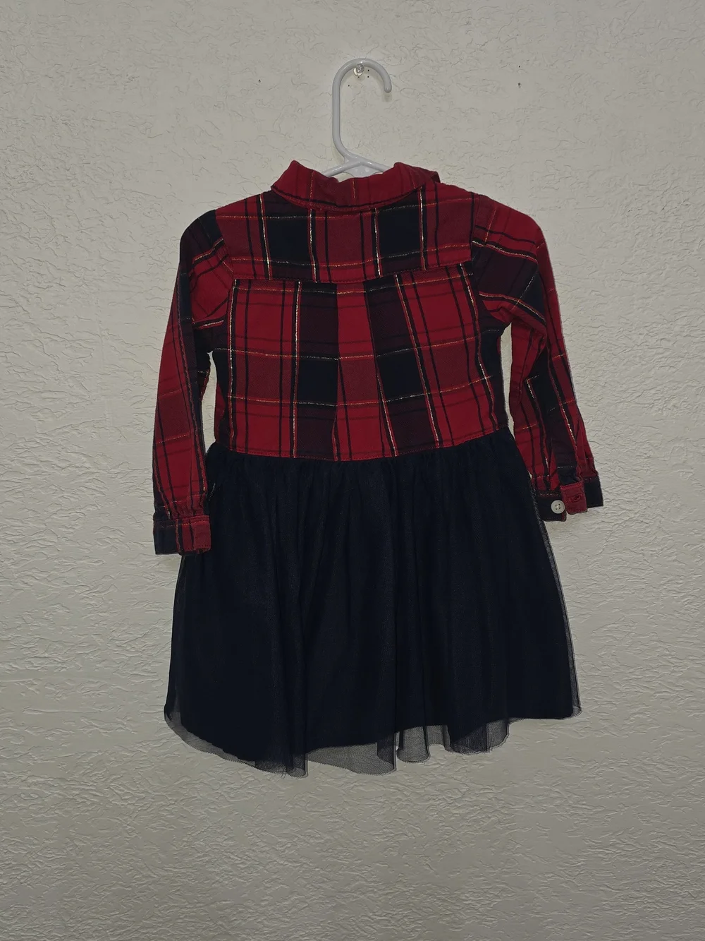 OshKosh B'gosh Red Plaid Shirt Dress with Navy Tulle Skirt 2t